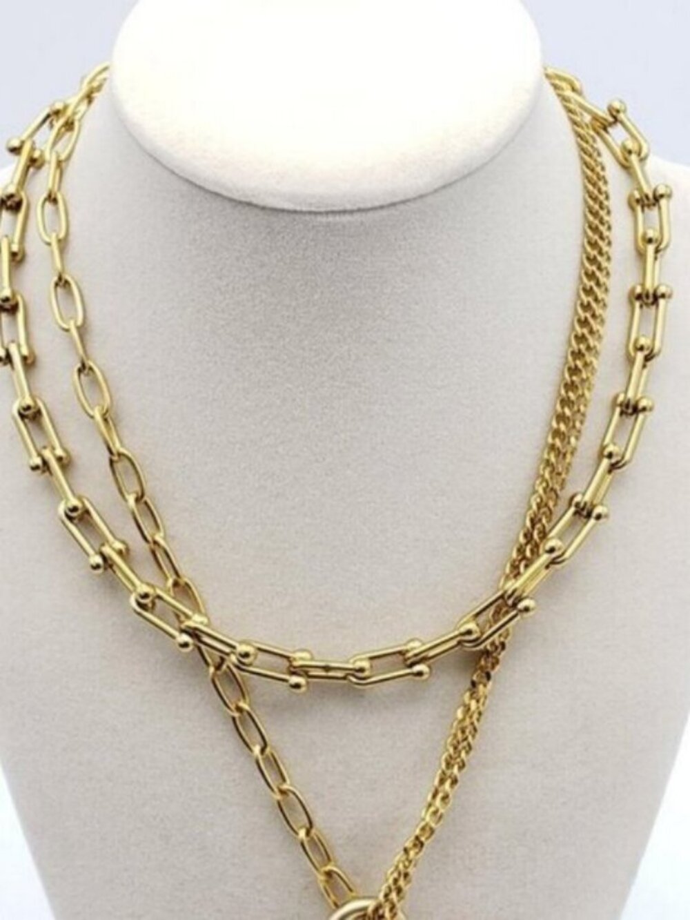 Double Chain Necklace with Authentic Louis Vuitton Padlock Pendant & Fresh Pearl - Picture 10 of 12